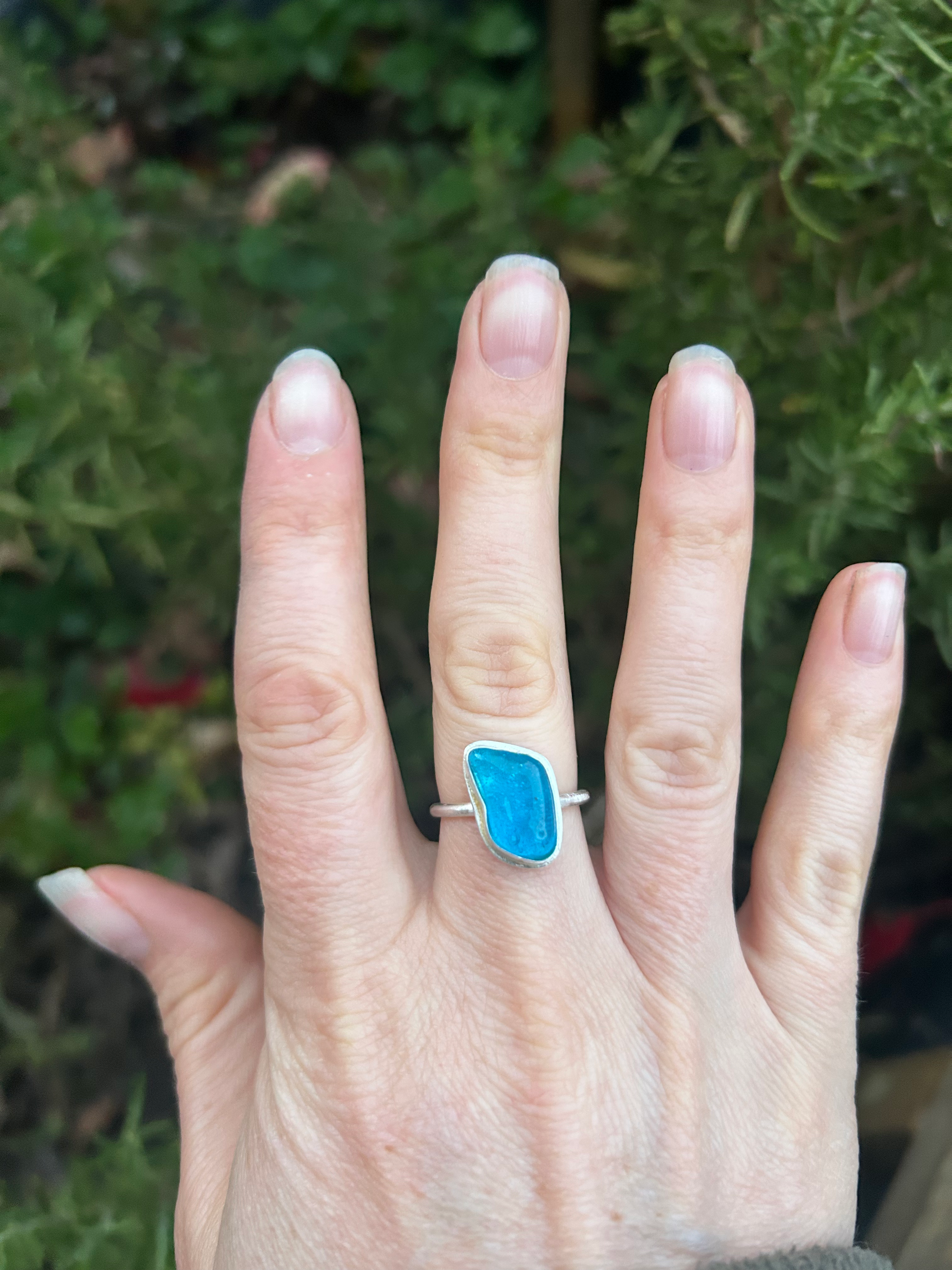 Turquoise sea glass ring size P