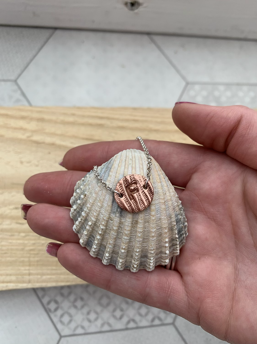 Thumbnail: Sterling silver shell initial bracelet 