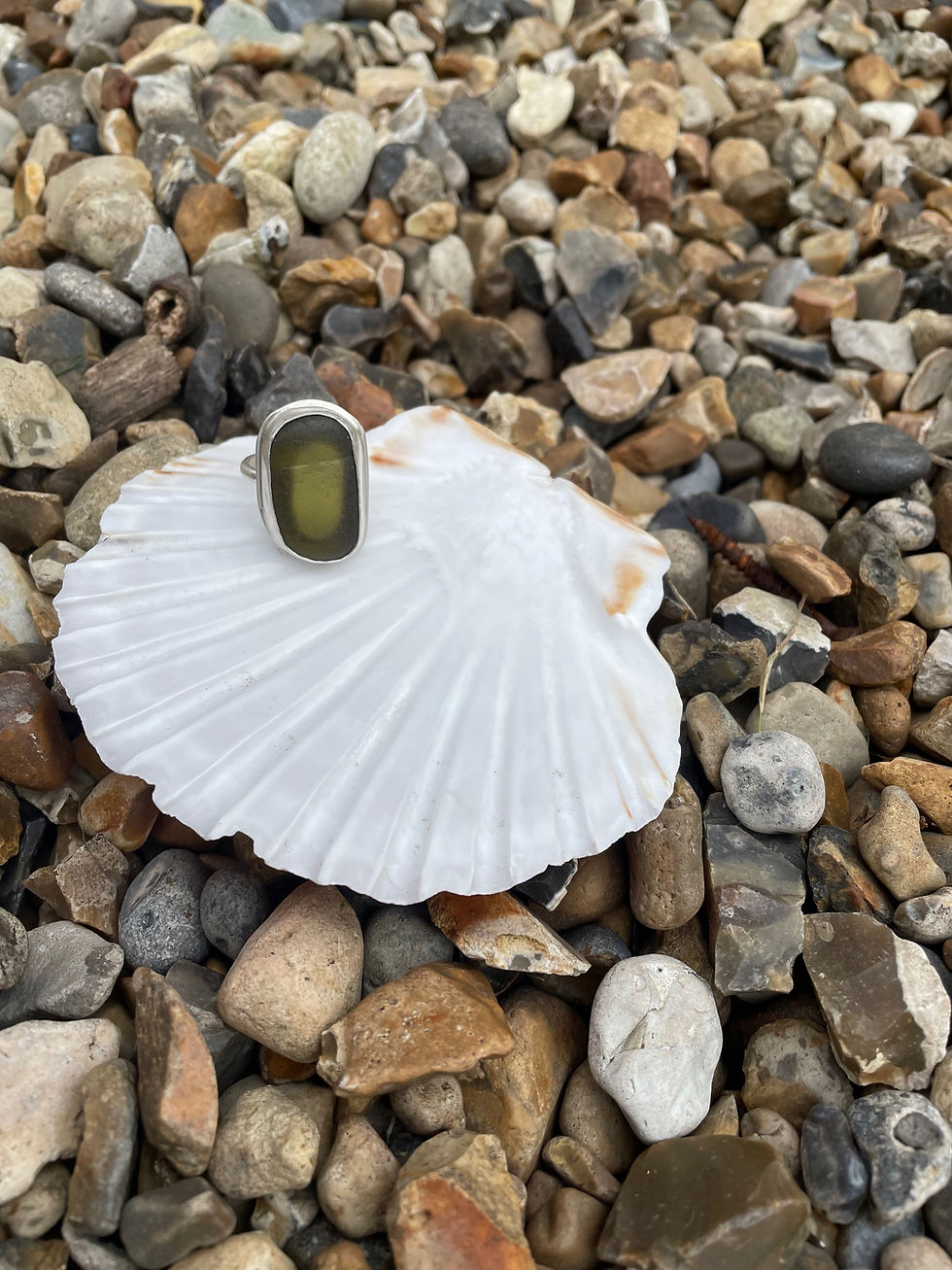 Thumbnail: Olive green sea glass ring 