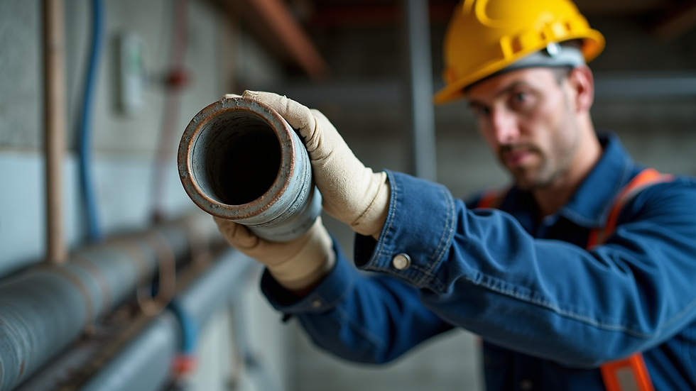 Close-up view of technician installing fire sprinkler pipe