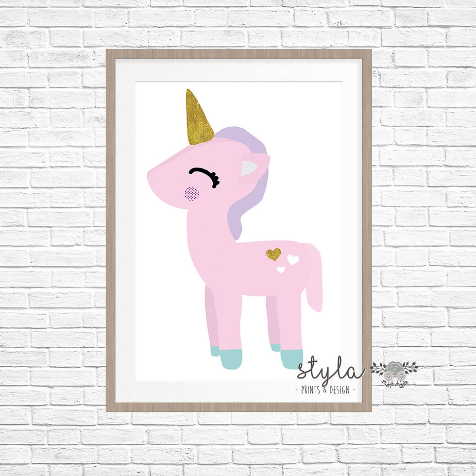 Magical Unicorn Pink and Gold Glitter Kids Wall Print Decor