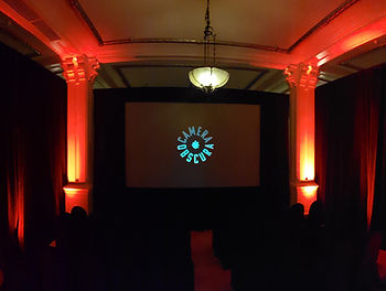 film festival audiovisual production company utilizing LED uplighting to highlight venue architecture