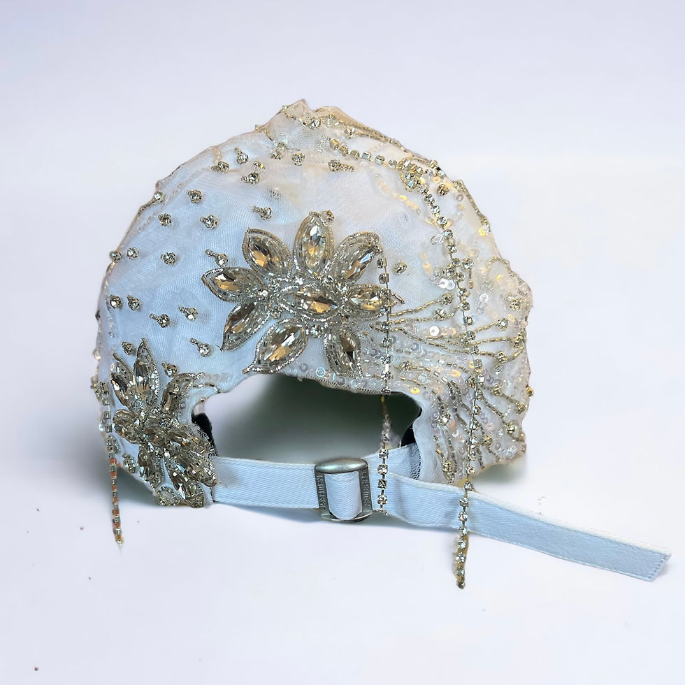 Thumbnail: White & Renaissance Silver embroidery with Stones Fringe  NY NEW ERA Cap
