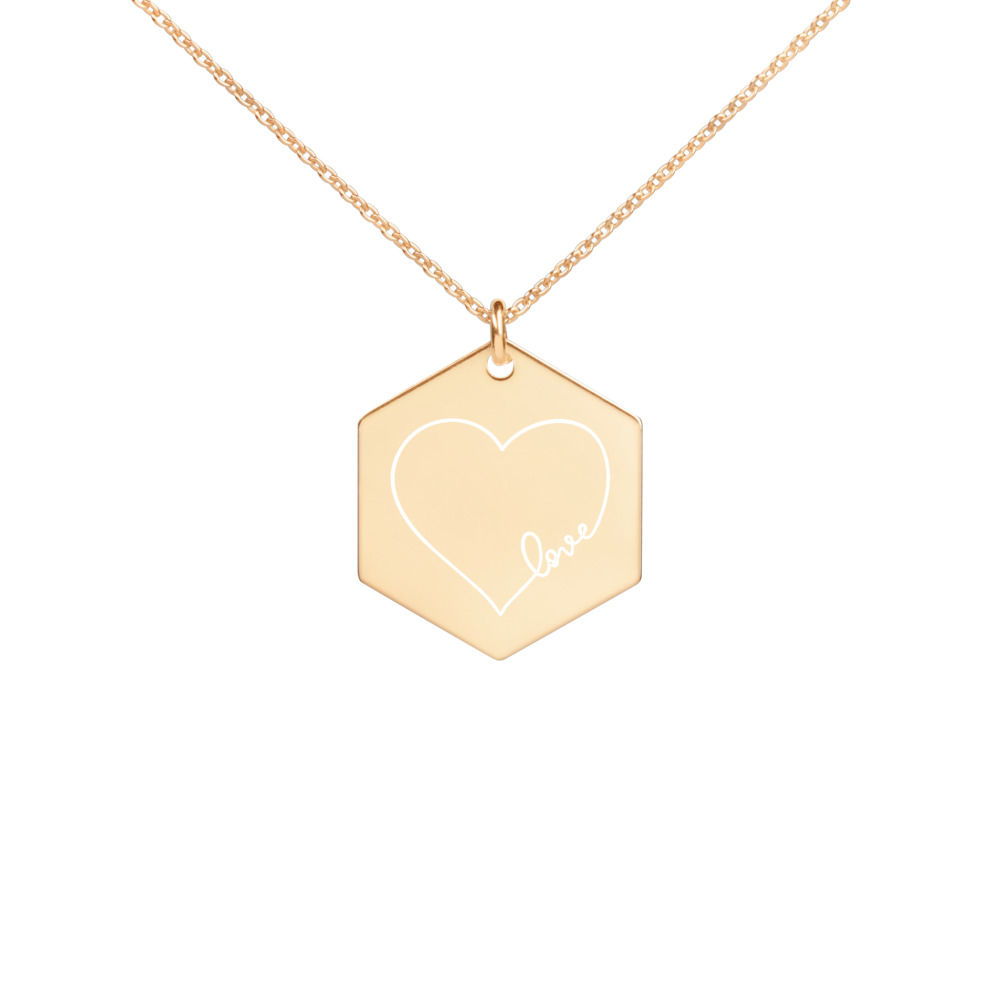 Engraved Gold & Silver Hexagon Necklace
