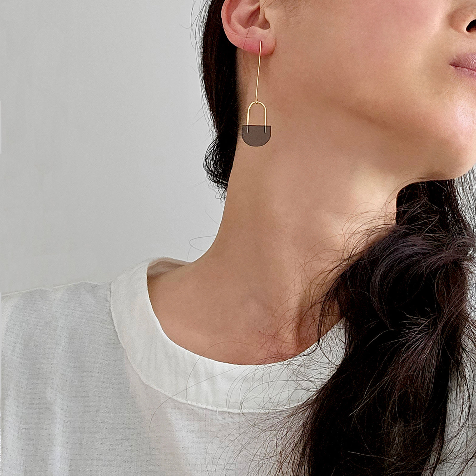 Modern Semi-Circle Dangle Earrings - Black