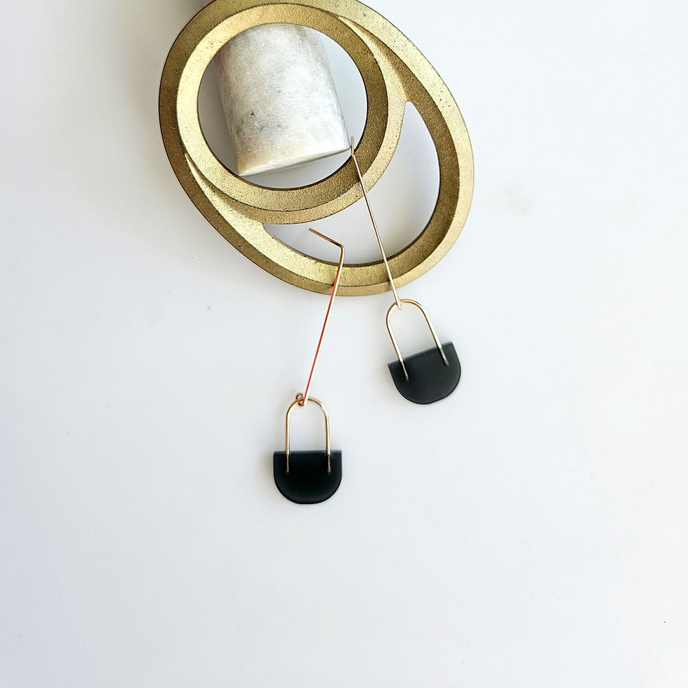 Thumbnail: Modern Semi-Circle Dangle Earrings - Black