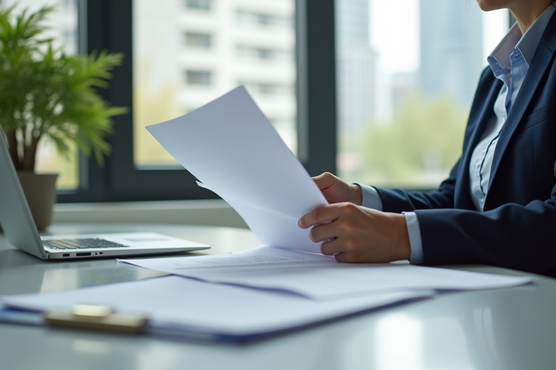 Real estate agent reviewing property disclosure documents at desk