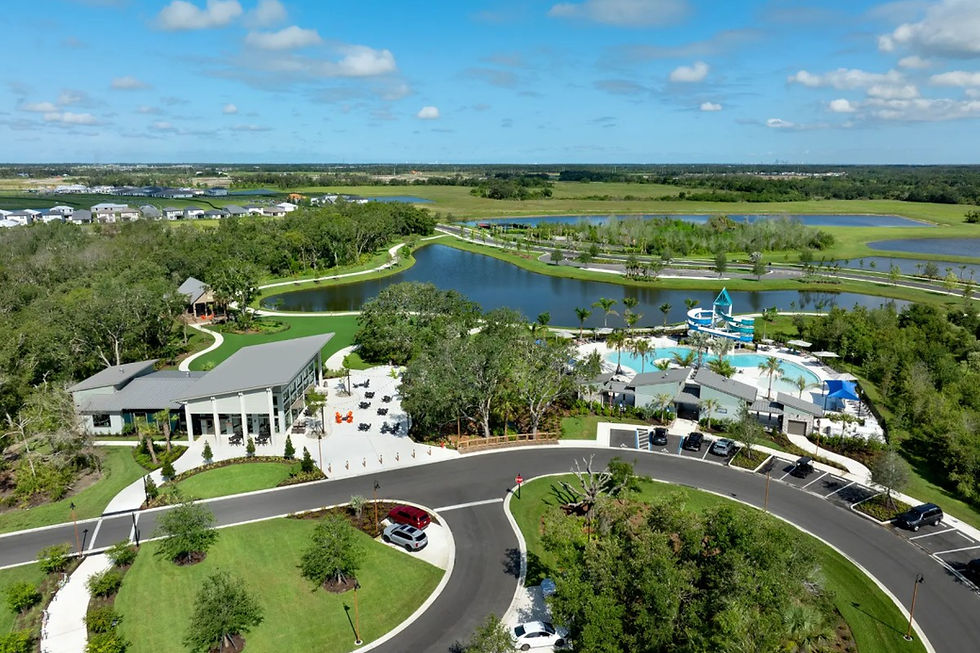 Aerial view of Camp Creek amenity center at North River Ranch