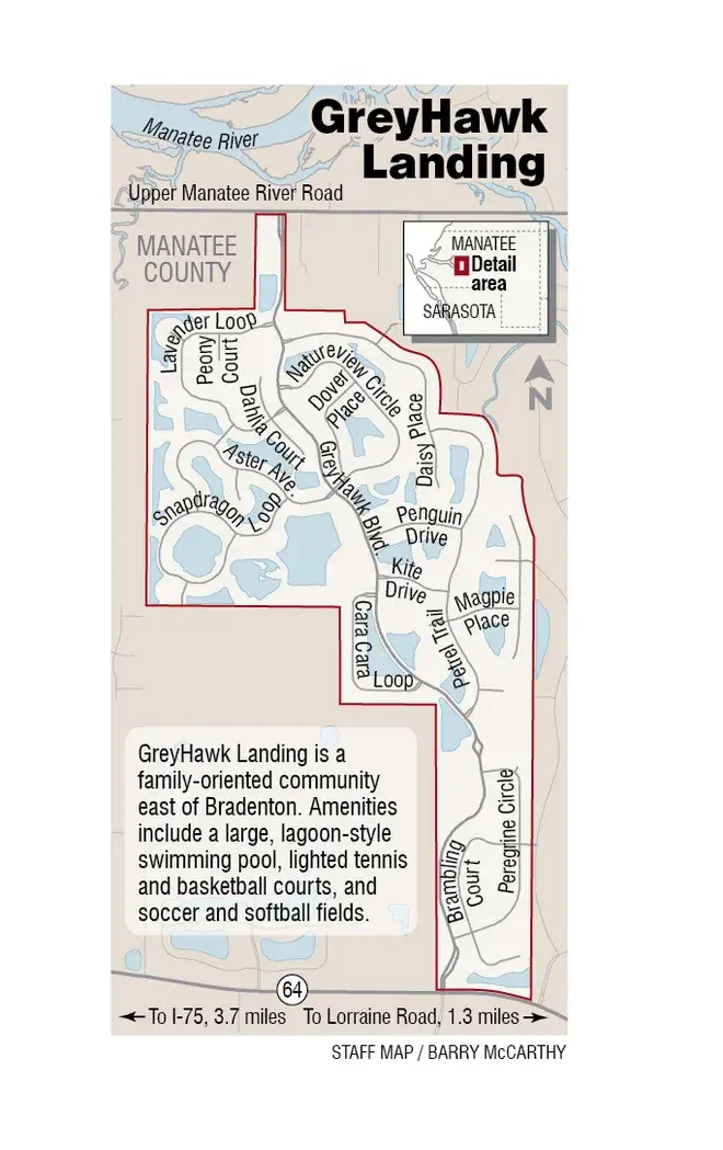 Greyhawk Landing east village site plan showing trails, lakes, and amenity locations in Bradenton FL