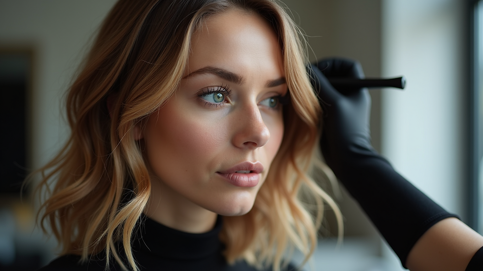 Eye-level view of hair stylist applying ombré color