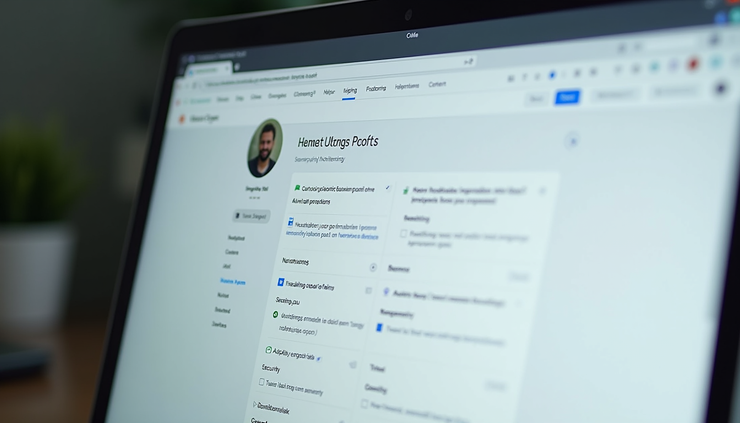 Eye-level view of a computer screen showing Google Business Profile dashboard with security settings