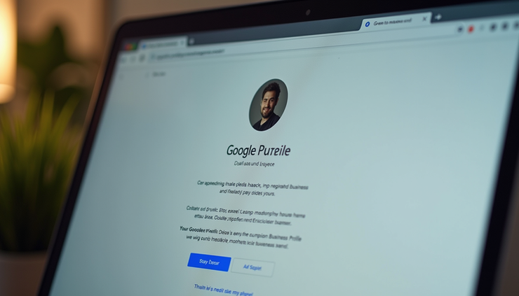 Eye-level view of a computer screen showing a Google Business Profile suspension notification