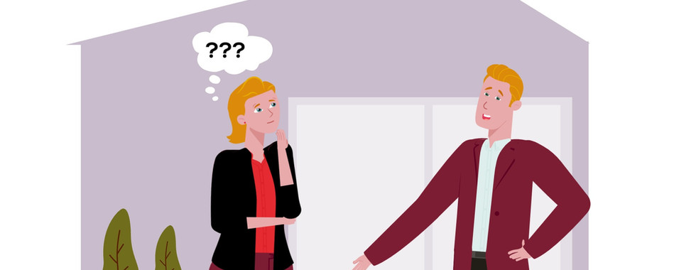 An example of a scenario-based learning graphic. Two collegues having a conversation.