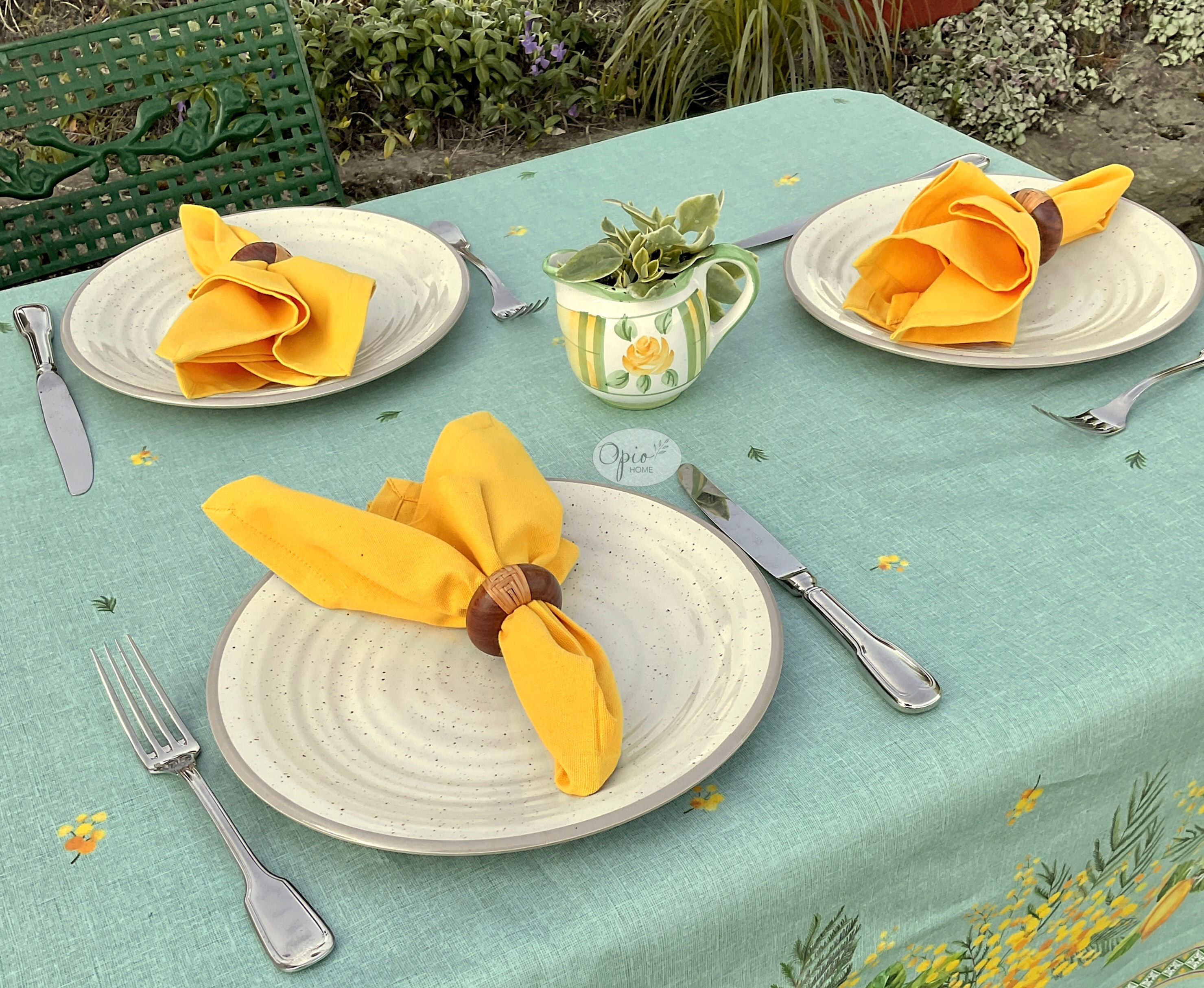 Citron/Mimosa Green Double Border Rectangular Coated Cotton