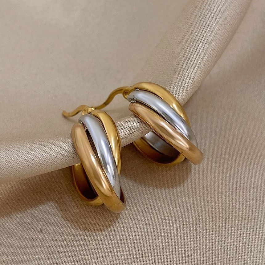 Thumbnail: Aurelia Twisted Stainless Steel Huggie Hoops