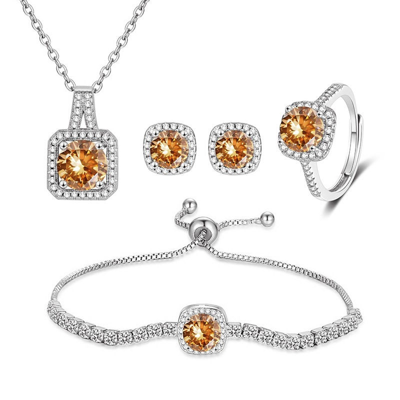 Thumbnail: Square Halo Zirconia 4-Piece Jewellery Set