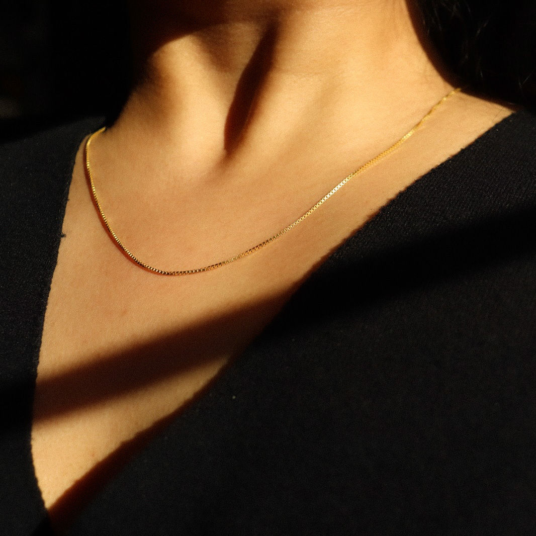 Simple wild box chain 925 sterling silver 18k gold plated necklace