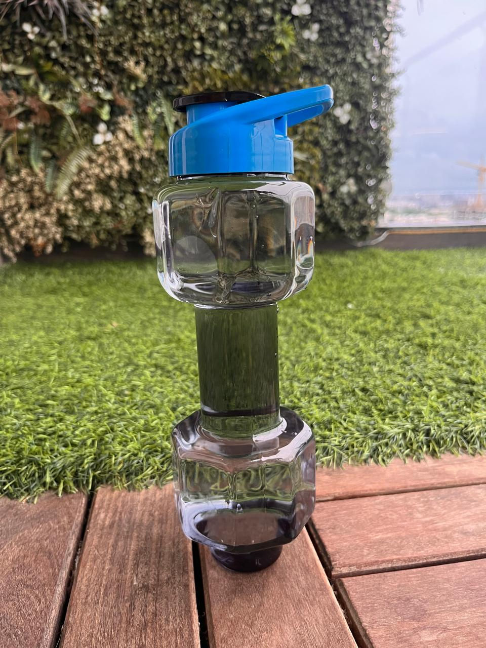 Thumbnail: Premium Dumbbell Shaped Water Bottle, 750ml Clear PET with Flip Top Lid, Sports