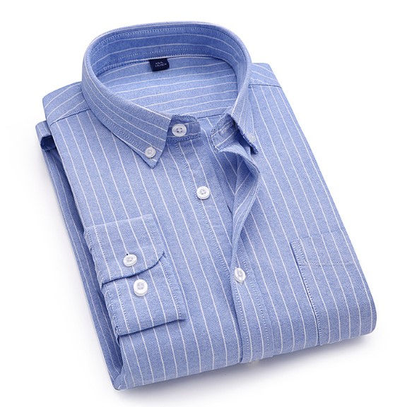 Thumbnail: Cotton Casual Shirt Stand-Up Collar Long Sleeve Men's