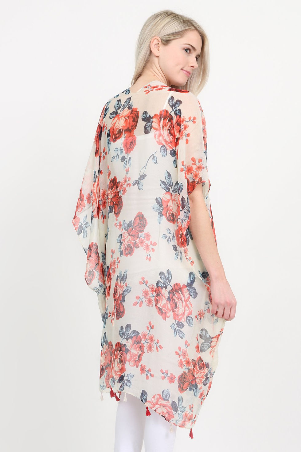 Miniatura: Open Front Knee Length Floral Cardigan