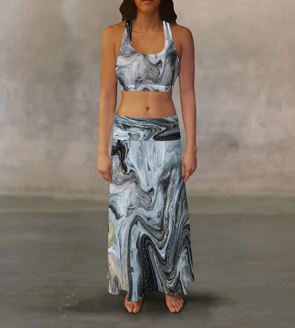 Thumbnail: Black Grey Liquid Maxi Skirt