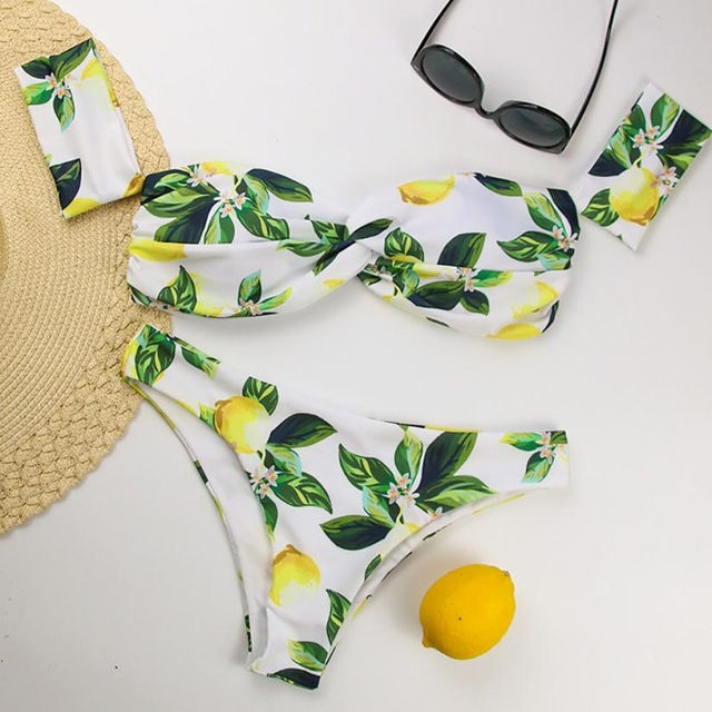 Women Bikini Set Swimwear Push-Up Padded Print Off