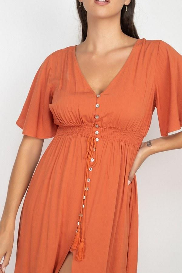 Miniatura: Solid Side Slit Smocked Waist Maxi Dress