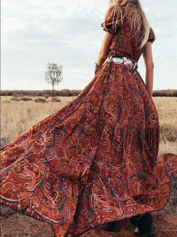 Thumbnail: New Style Fashion Long Dresses Women Elegant Vintage Dresses Lady Boho Dress