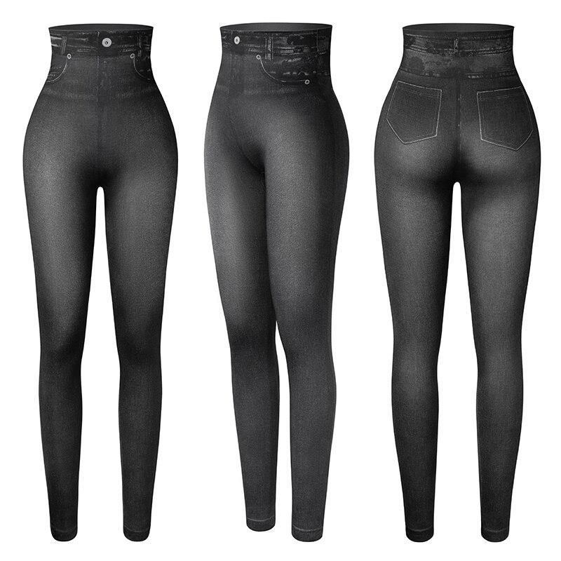 Thumbnail: Faux Denim Jeans Leggings High Waist Fashion Slim Women Seamless