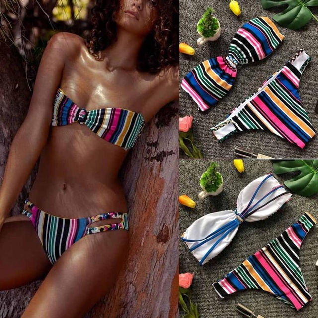 Thumbnail: Popular Women Sexy Striped Bikini Set Push-Up