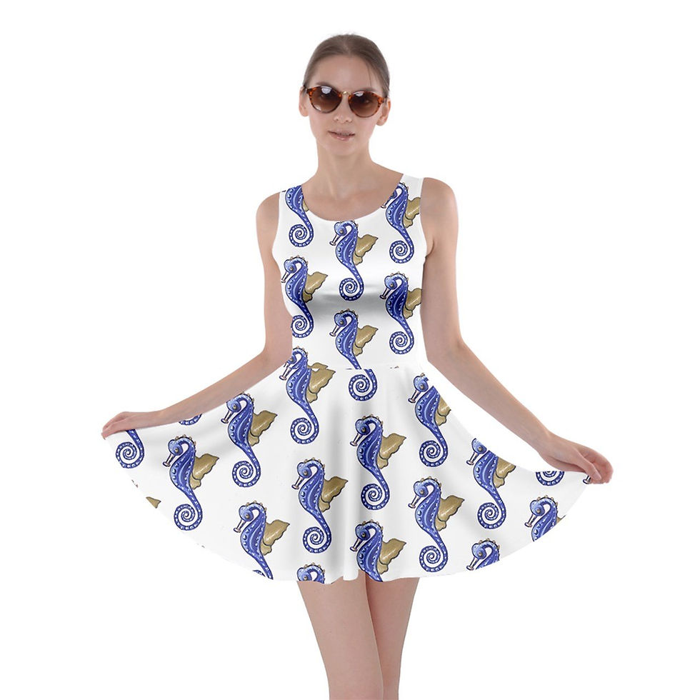 Thumbnail: Blue White Seahorse Skater Dress