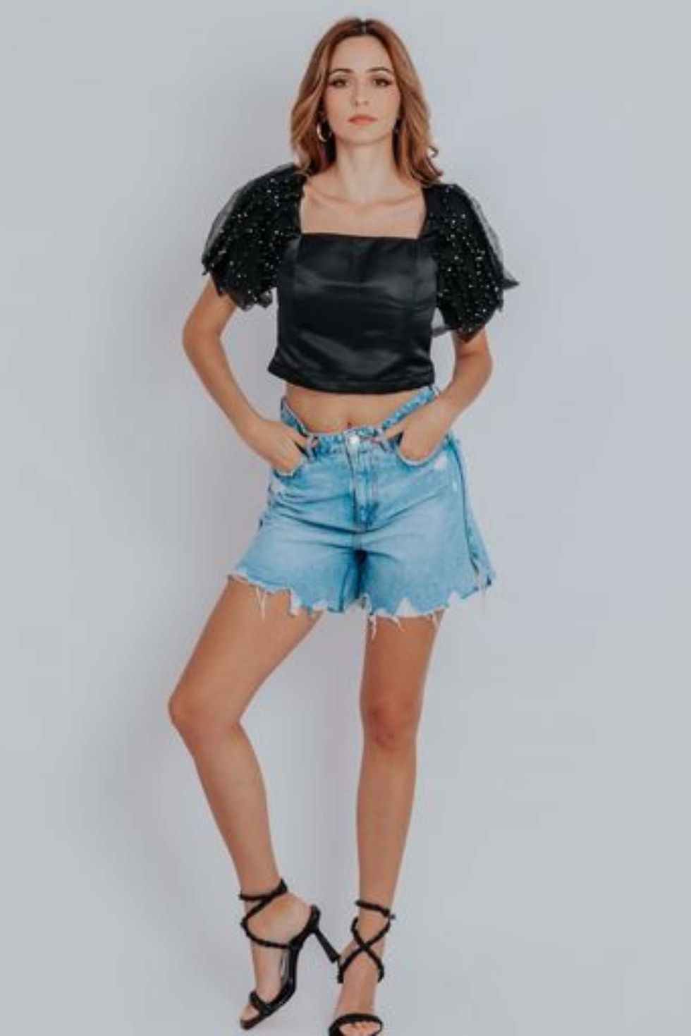 Thumbnail: Fiona Ruffle Puff Pleated Sleeves Top
