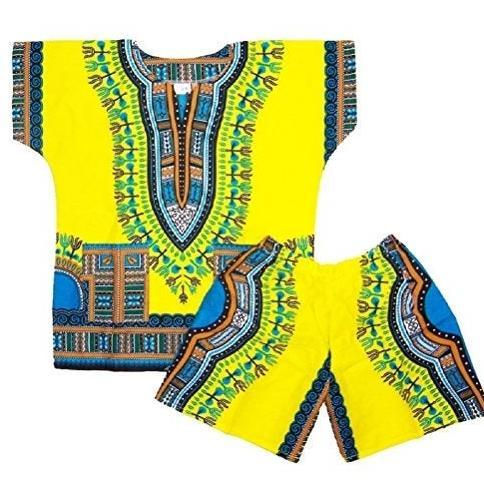 Dashiki Kids' Suit Shirt with Short - Yellow