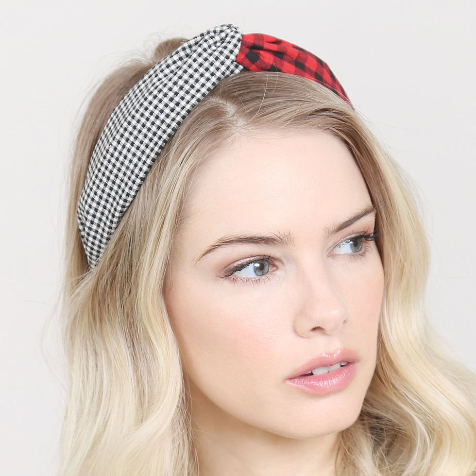 Thumbnail: Hdh2367 - Plaid Knotted Fabric Coated Hair Band