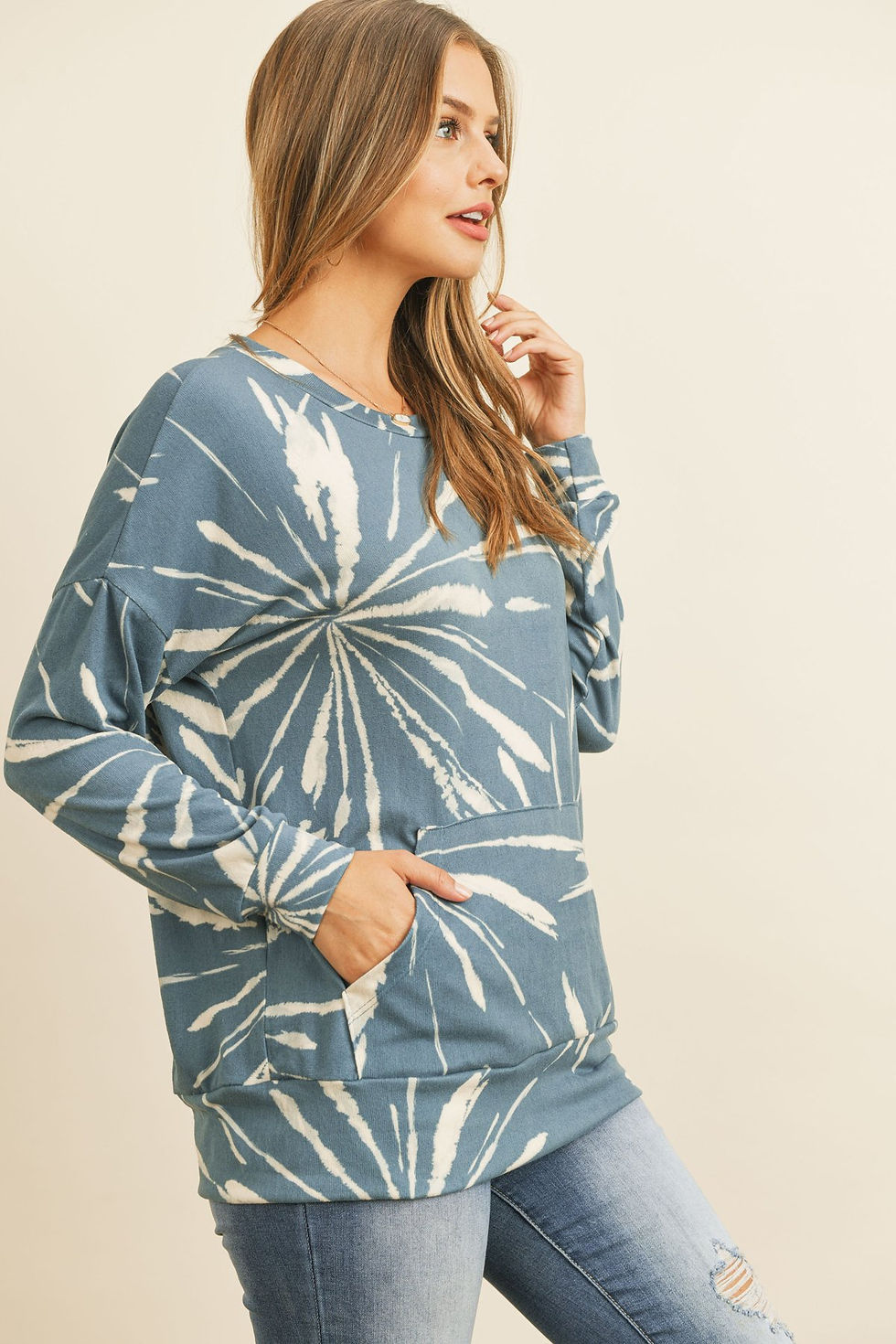 Thumbnail: Kangaroo Pocket Tie Dye Long Sleeve Top