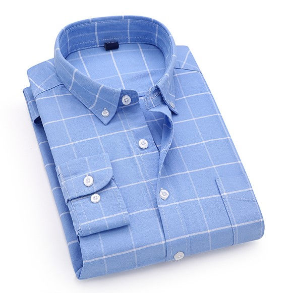 Thumbnail: Cotton Casual Shirt Stand-Up Collar Long Sleeve Men's