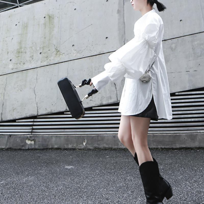 Thumbnail: Daoko Pleated Puff Long Sleeve Shirt - White