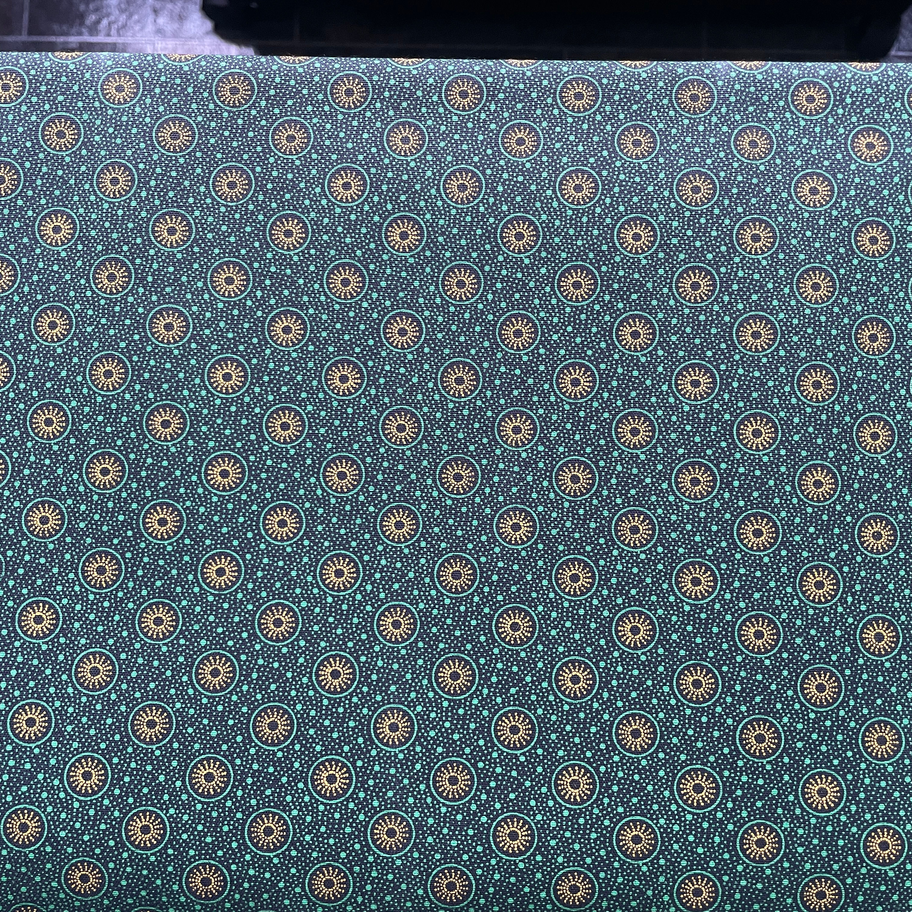 Green Urchins Three Cats Shweshwe full fabric view