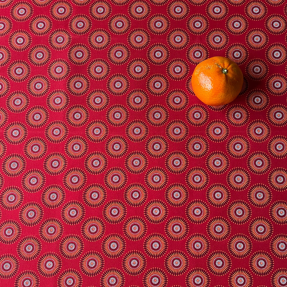 Thumbnail: Red Chrysanthemums Shweshwe with orange for scale