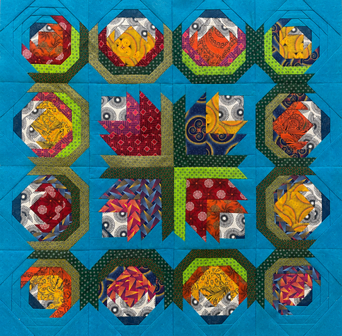 Shweshwe Protea Posy quilt top