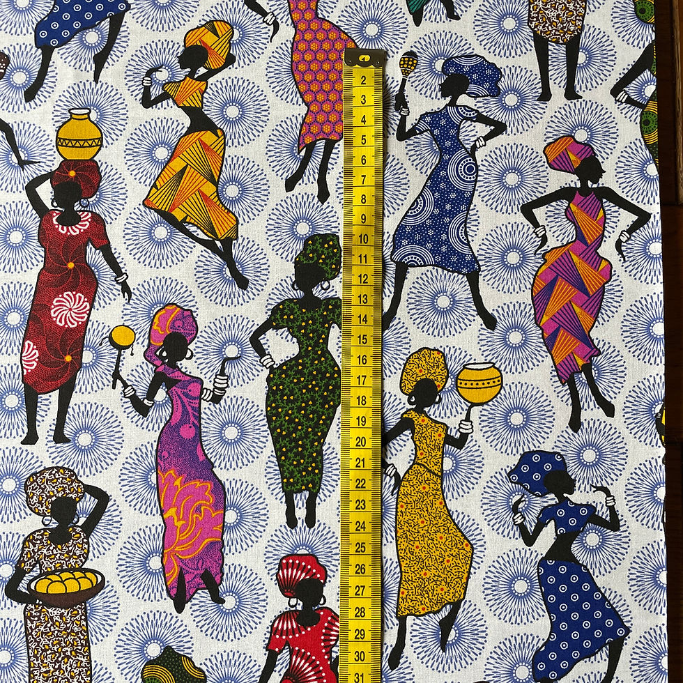 Thumbnail: Dancing ladies African fabric full width view