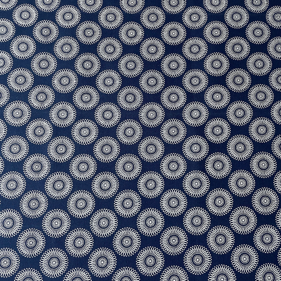 Indigo Chrysanthemums Three Cats Shweshwe full fabric view