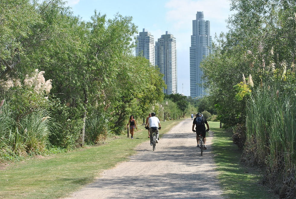 Cyclists riding through the Ecological Reserve in Buenos Aires