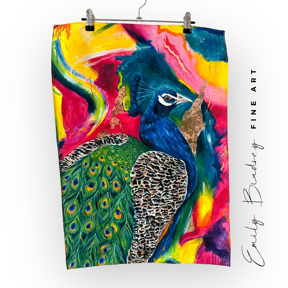 Colourful Tea Towel Peacock - Australian Artist Emily Birdsey