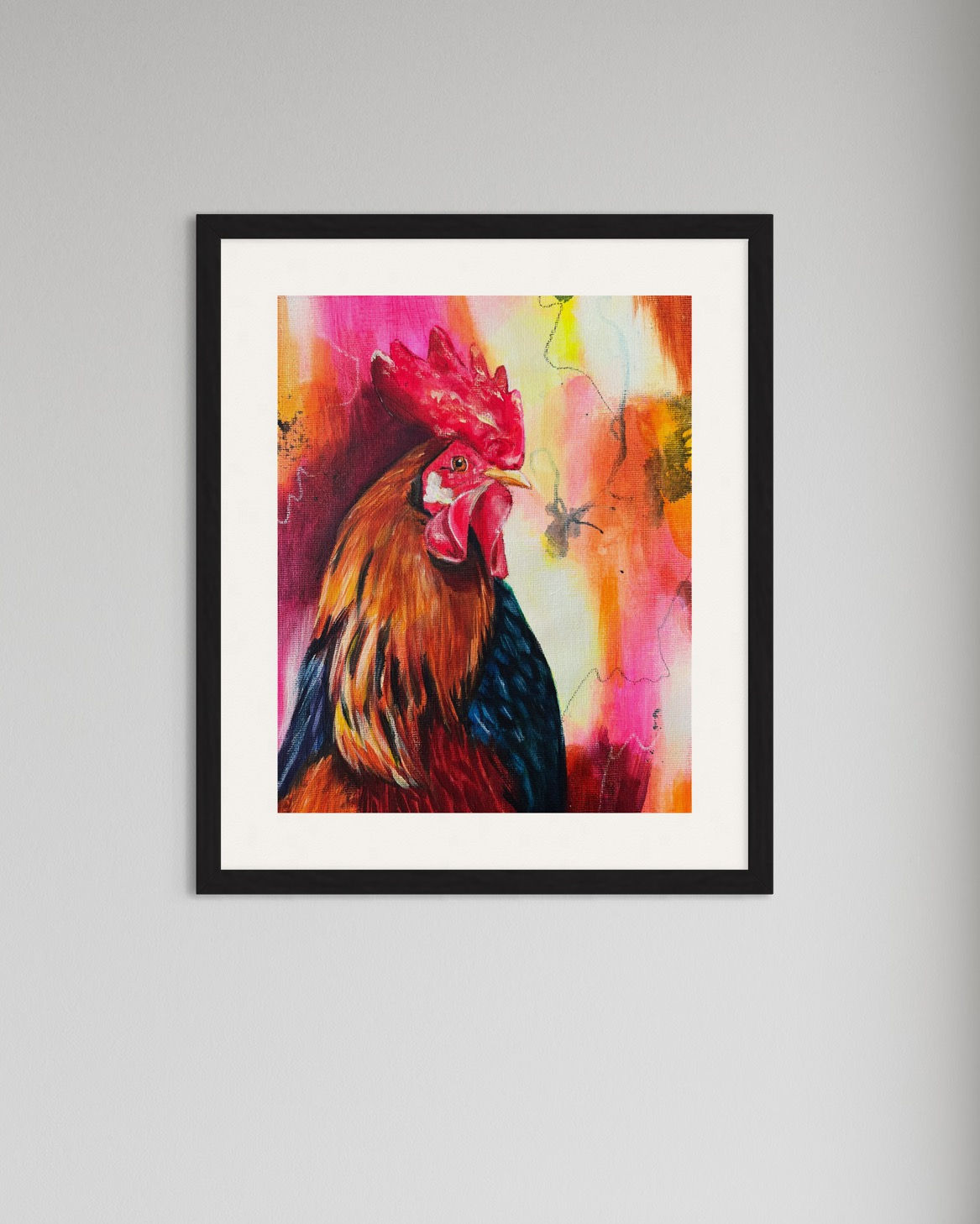 Rooster Colourful Pink Fine Art Print