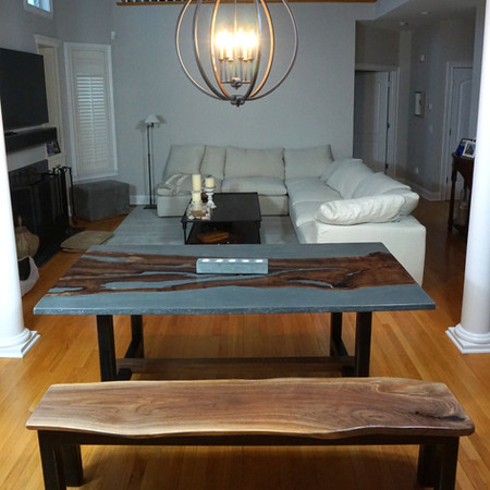 black walnut and concrete dining table