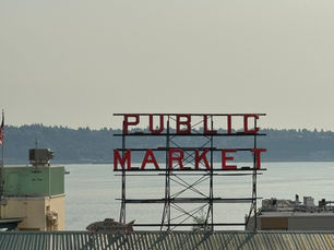 A photo of the Public Market sign in downtown seattle