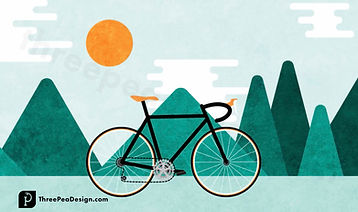 Illustrated bicycle with mountains in the background
