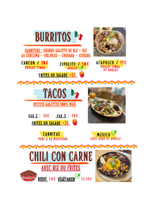 Cuisine Mexicaine, cuisine du monde, burritos, tacos, chili con carne, option végétarien.ne