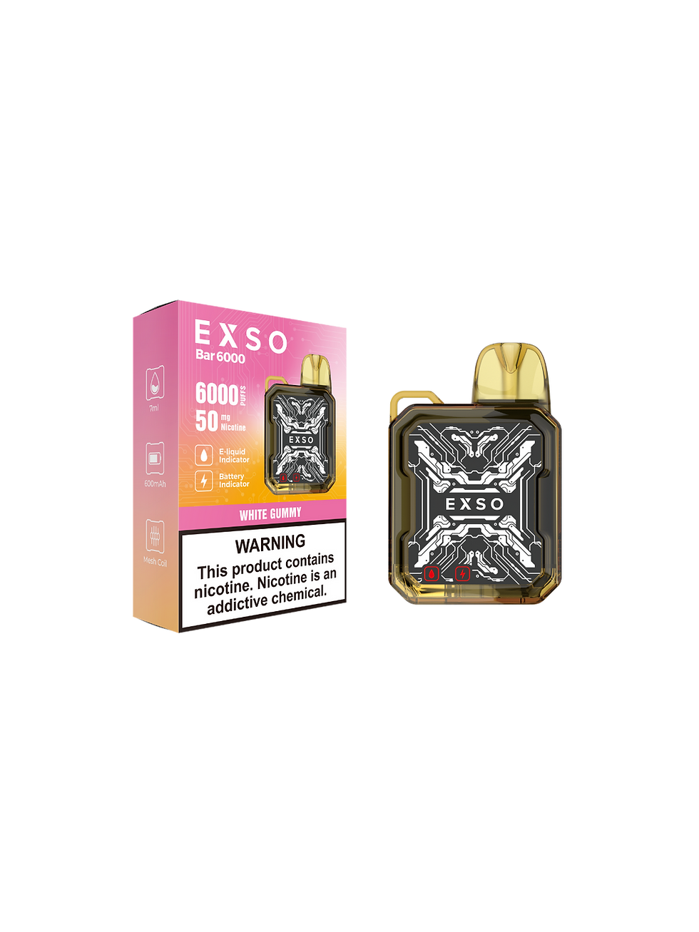 EXSO Bar 6000 White Gummy – disposable vape, 6000 puffs, candy flavour